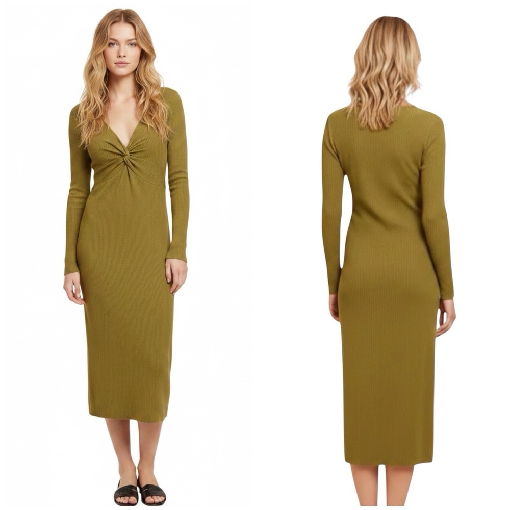 Nation LTD Phedra Twisted‎ Dress Medium Saguaro Green V-Neck Full Length Sleeve